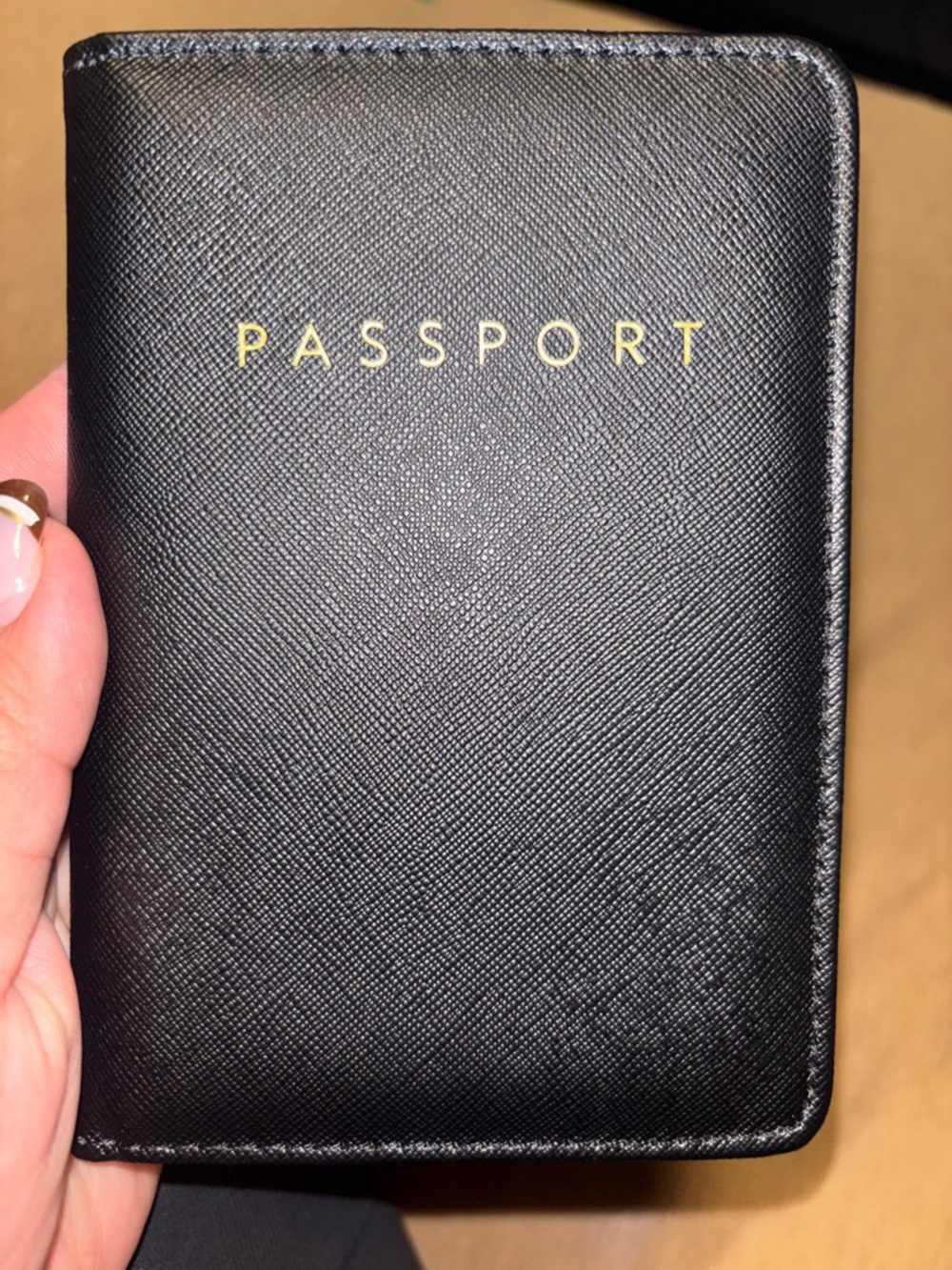Black Passport Holder with Gold Foil Text